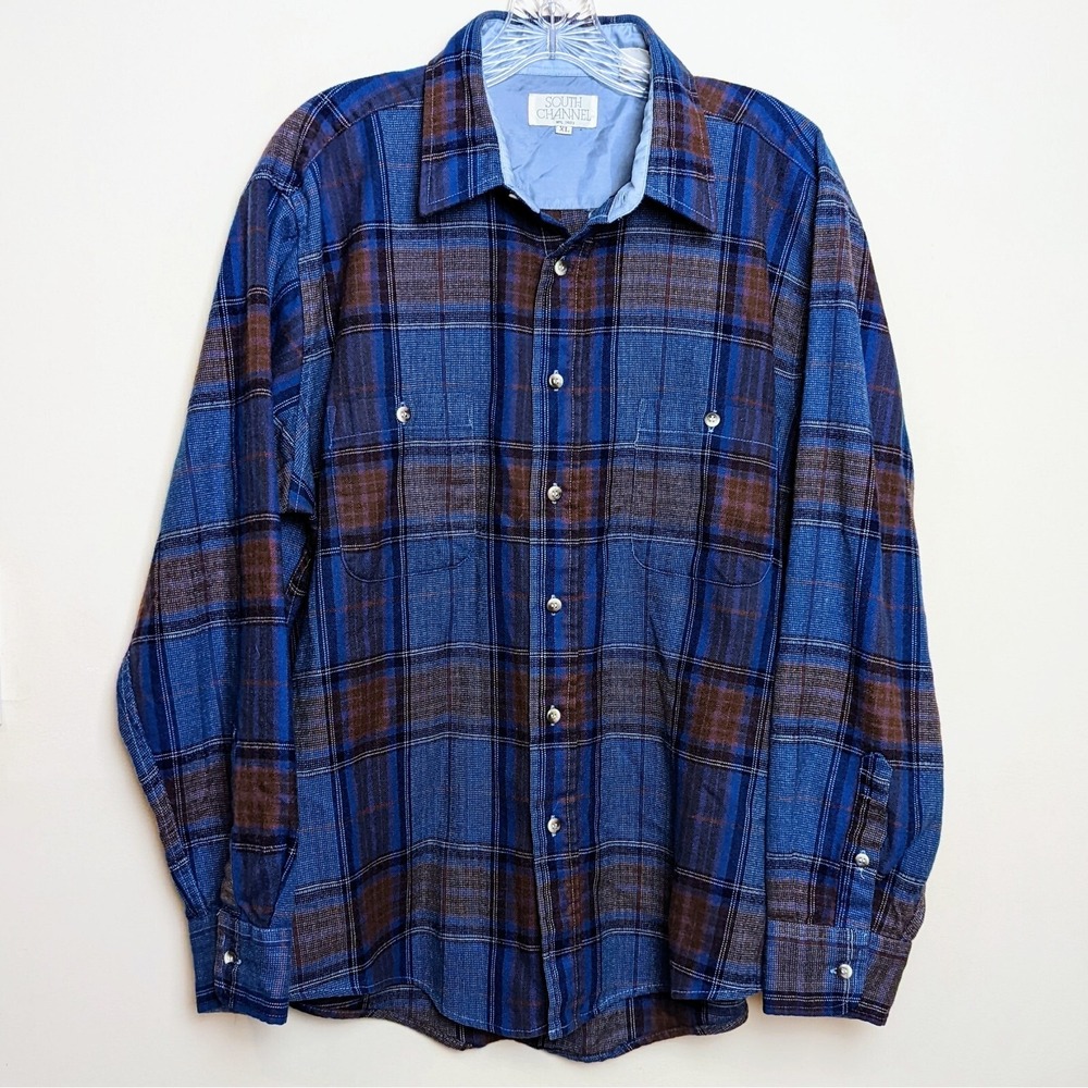 Vintage‎ 70s 80s South Channel Acrylic Flannel Plaid Button Shirt Large